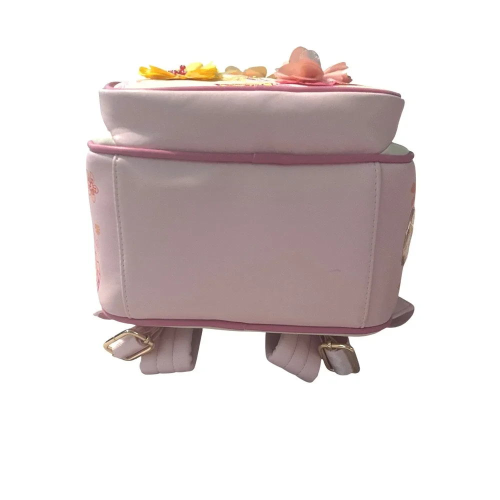 Disney Minnie Mouse Floral Embroidered Magnetic Ears Backpack Pink Cream NEW